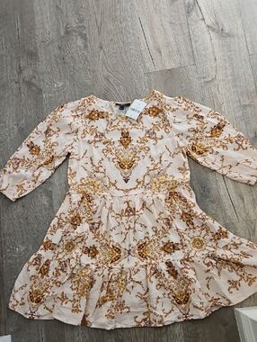 Forever 21 Pink Dress with Gold-Brown Floral Print